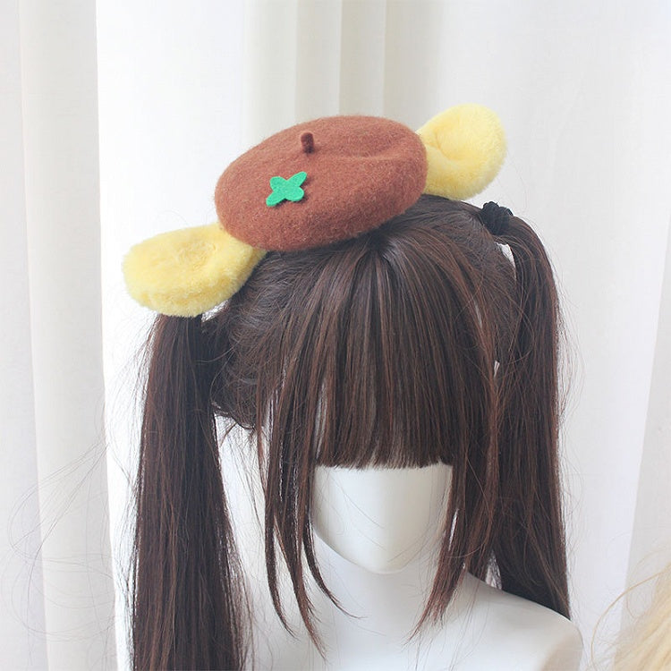 Cross and Brown Felt Green Beret Accent with Ears Mini Puppy Yellow