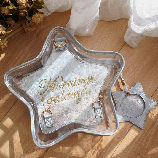 ホログラム入りPUバッジ付き取り外し可能なチャーム付きカラー星型痛バッグ