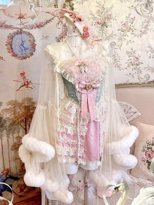 Rokoko Sweetheart Skort + Korsett Top Grünes Outfit Rosa Ausschnitt Rosen