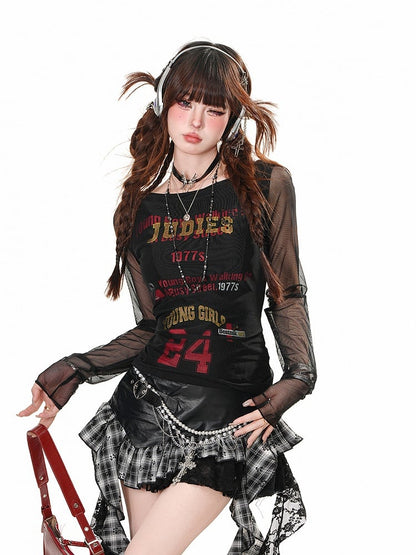 Black/White Number Glamorous Top with Mesh Overtop