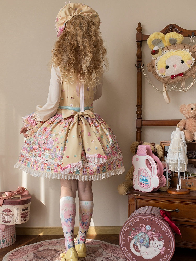 Desserts Gummibärchen Kleid Print und Overall Bär Gelb Lolita