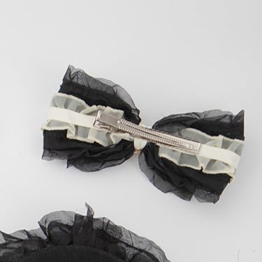 Beige Bow Sweet Charm Hairclip Lolita Ruffled shaped Black Droplet Bead with