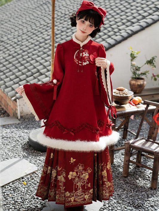 Pins Floral Skirt Han + Red KC Embroidery Warmers Brooch OP Horse-face Leg Bow Lolita
