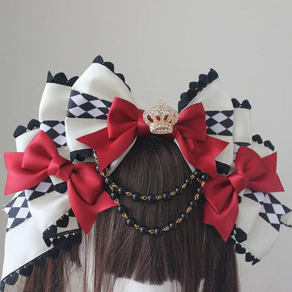 Rhinestone KC Beaded Bowknot Crown With Decorated Chain Vibes in Wonderland Alice