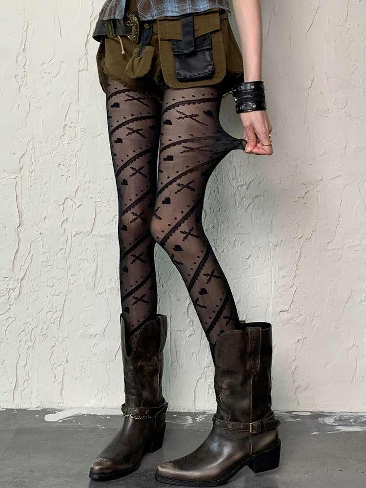 Herz und Bittersüßer Druck Gestreiftes Schwarzes Punk-Kreuzmuster