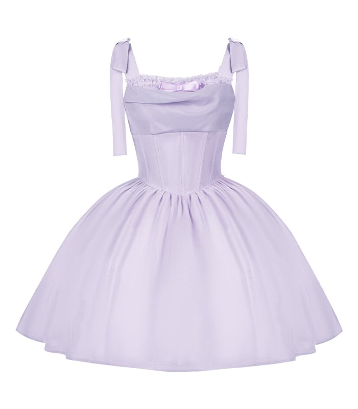 Lila Lolita-Kleid mit Stäbchen, Pullover, Rock, schimmernder Stoff, Taillen-Basque