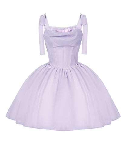 Lila Lolita-Kleid mit Stäbchen, Pullover, Rock, schimmernder Stoff, Taillen-Basque