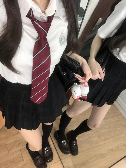 Black Pleated 42CM JK Pattern Uniform Plaid Skirt