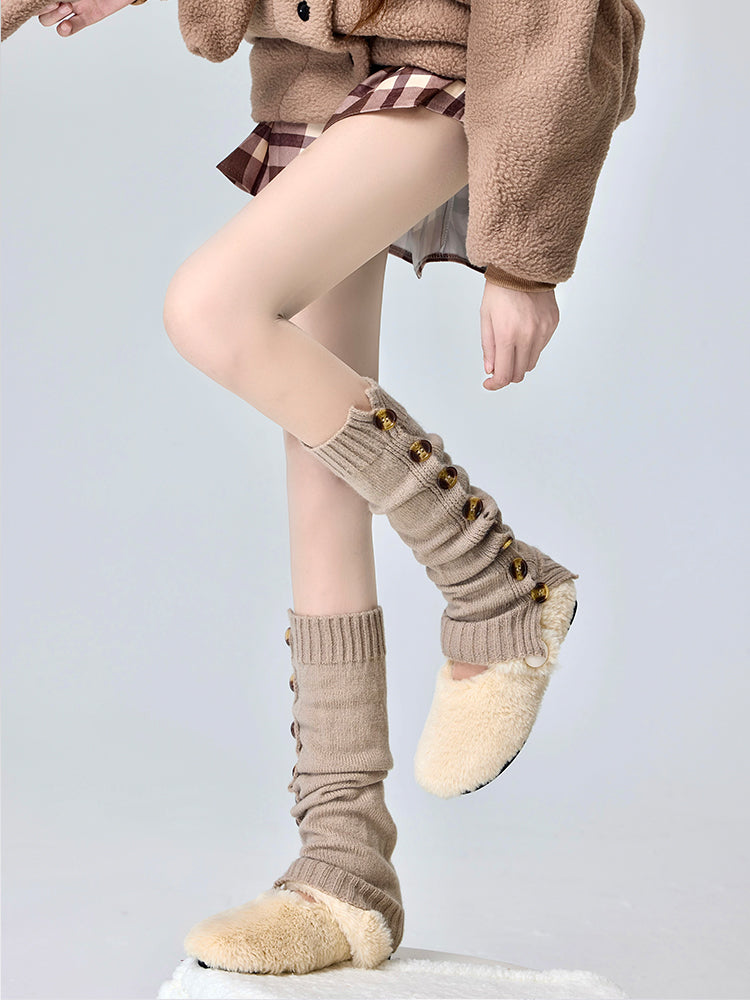 Knitted Leg Warmers With Buttons Design