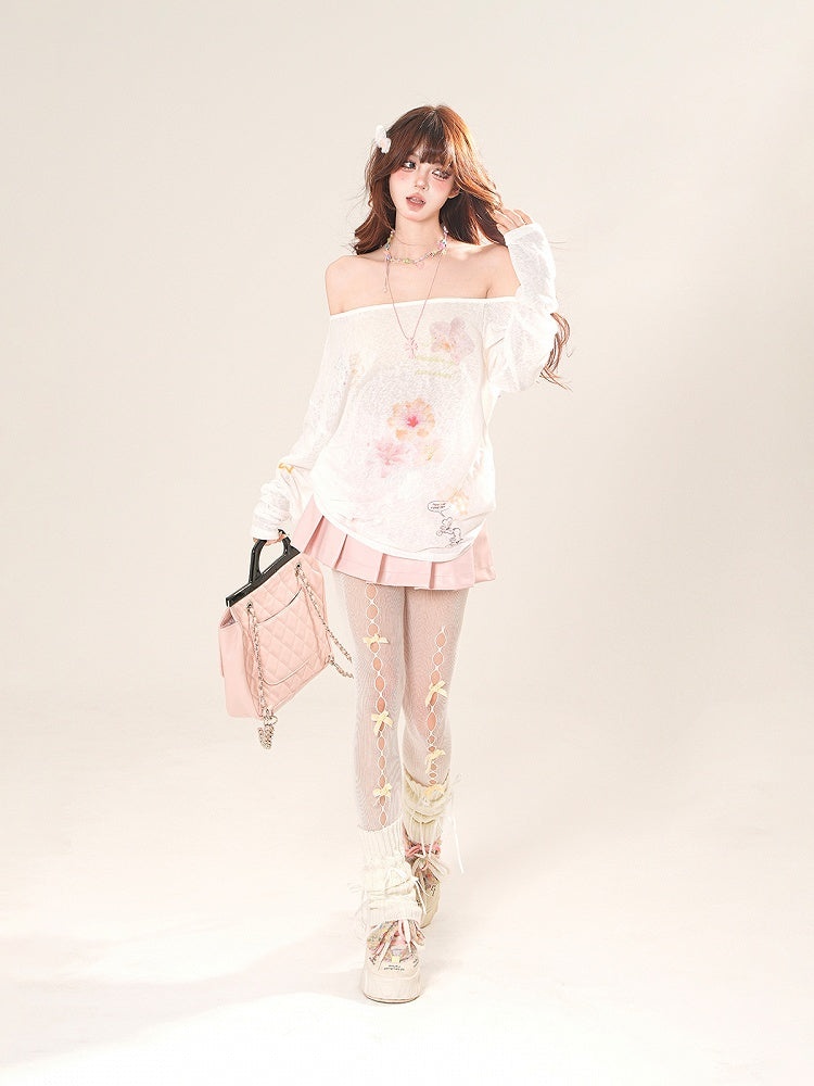 Pink/Black Studded Heart PU Pleated Skirt