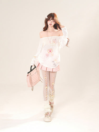 Pink/Black Studded Heart PU Pleated Skirt