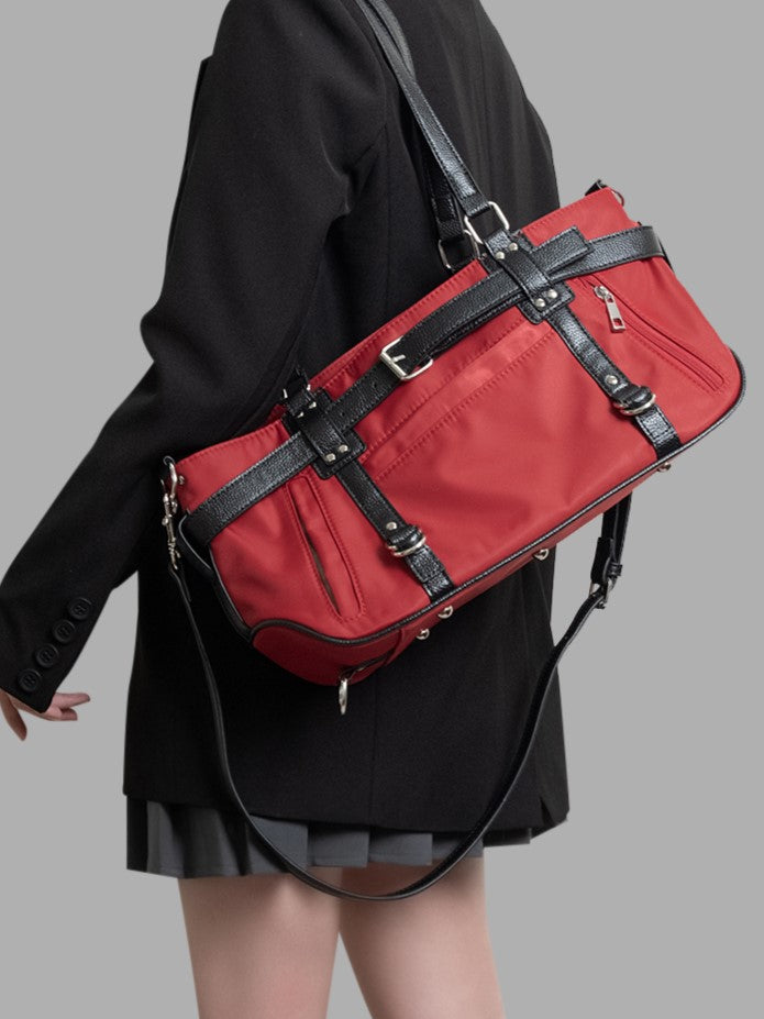 Red Medium-Sized Tote Bag with Sweet and Edgy Belt Accents Charming