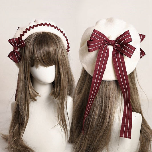 – Schleife mit kariertem Barett 10 Akzente Verzierte Optionen Farbe