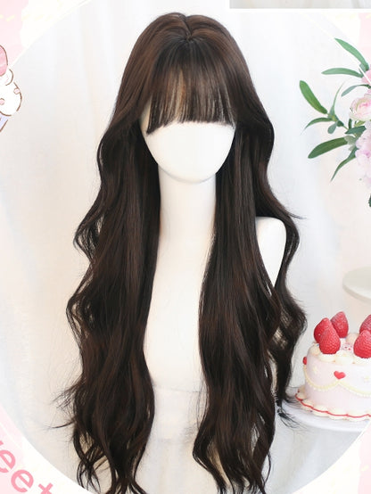Black With Air Wigs Bangs Wavy 65-70cm Long