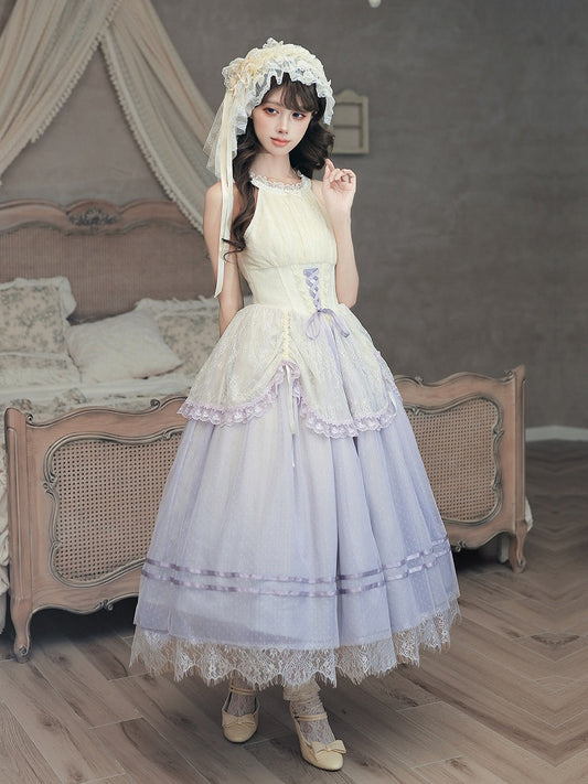 Purple Gradient Lolita Halter JSK Dress with Hairband & Floral Clip