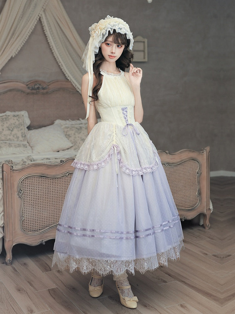 Purple Boned Basque Waist Lolita Halter Neck JSK Gown