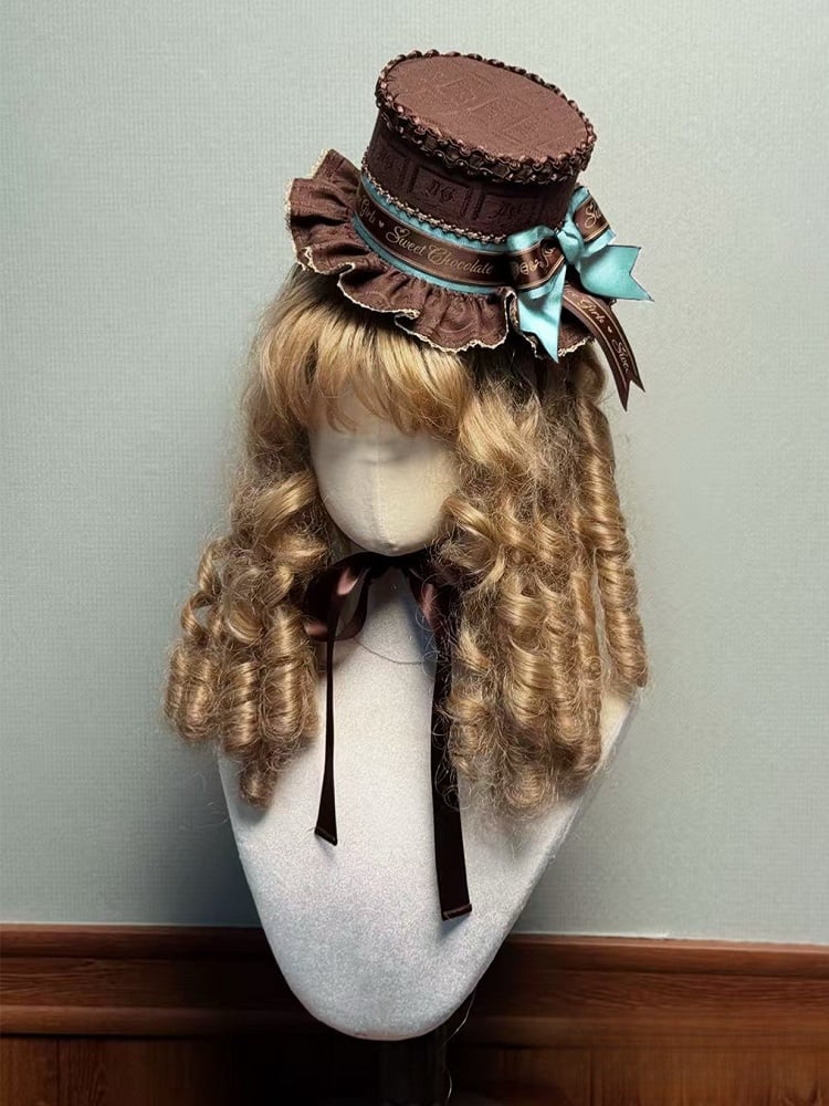 Lolita Brown/Mint Bow Hat Green Chocolate Top Accent Mini Ruffled with