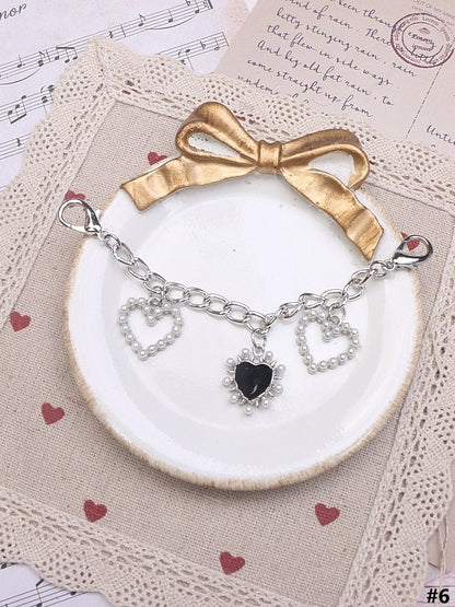 Jirai Options 7 Kei Shoe Chain Heart Pearl Color Rhinestone