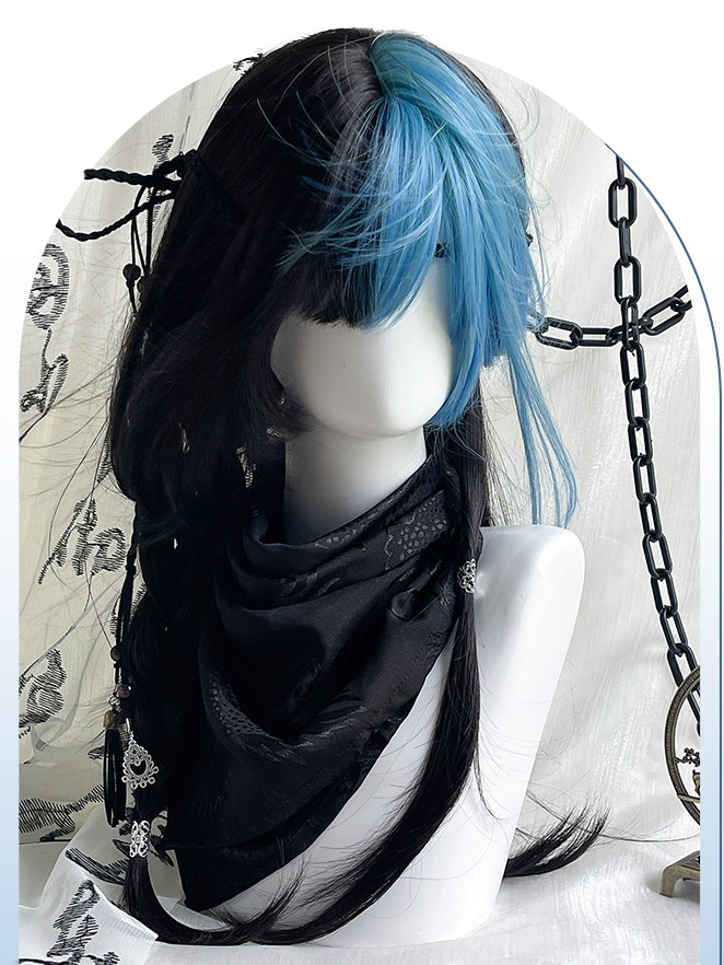 Mit schwarz-blauem Haar Y2K 65 cm und glatter Highlight-Perückenfarbe