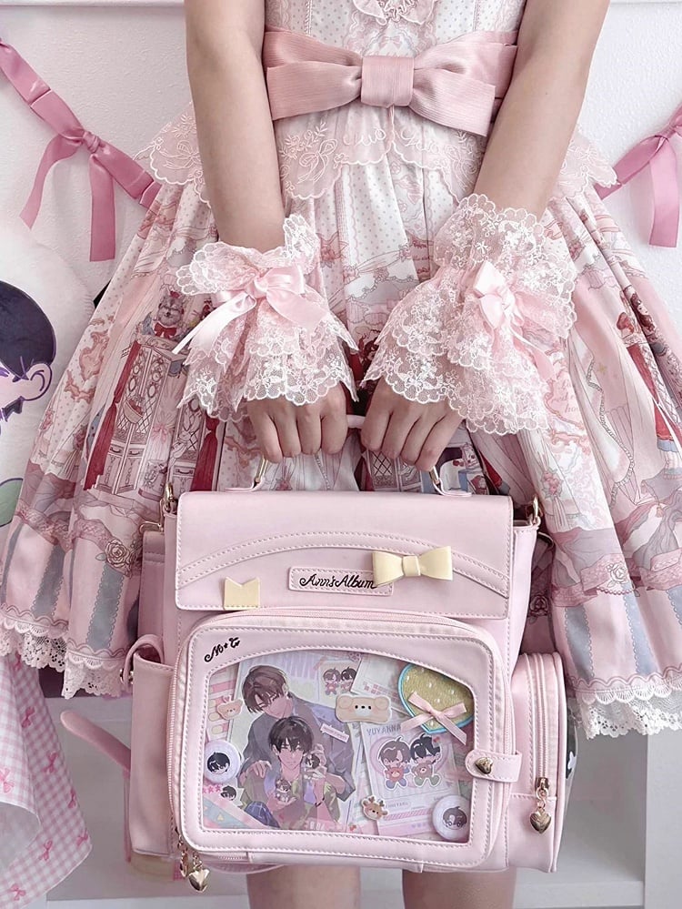Ita Bow With Pink Transparent 2-Way And Window Bag Decoration