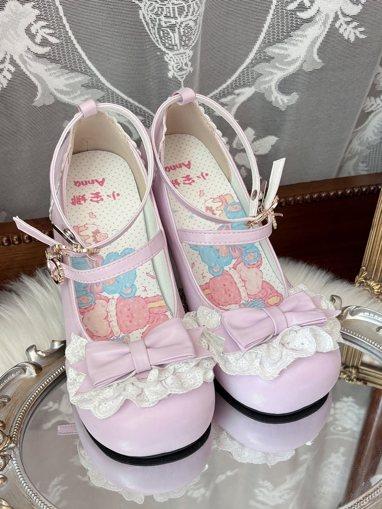 Sweet Janes - Mary Purple Lace Edging Lolita PU Mid-heel