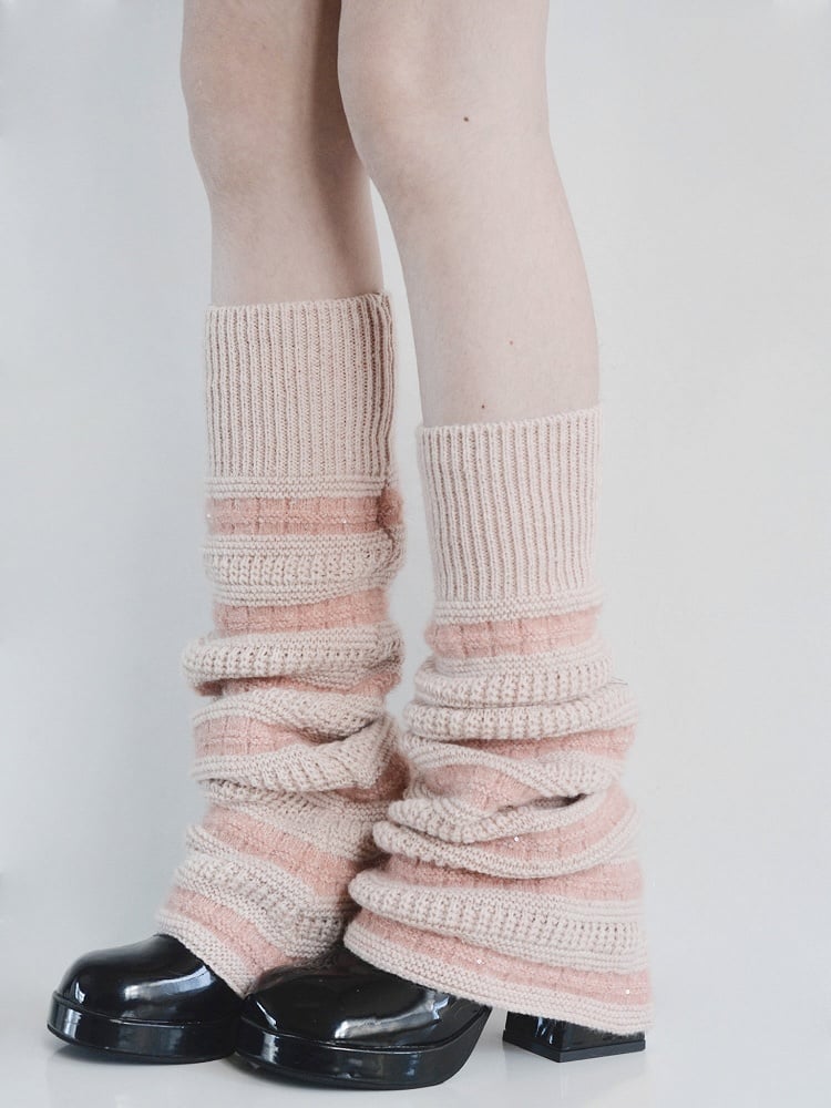 6 Colors Sequin Decorated Flared Knitted Leg Warmers