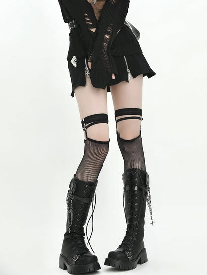 Leg Garter Punk Fishnet Stockings Black