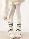 Creamy Pattern Geometric Retro Knitted Striped White/Dark Leg Warmers Gray/Black
