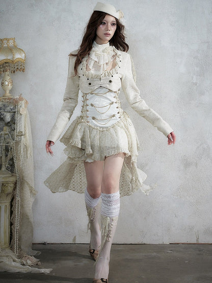 Victorian Punk Off-White Faux Two-Piece Asymmetric Tube Dress - NO ROMANCE