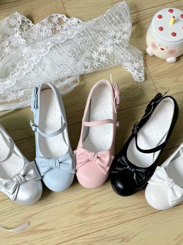 PU Mid Snap Black Sweet Decor Lolita Bow Heels Heart with