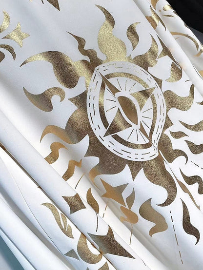 Cape Golden White Print Hooded