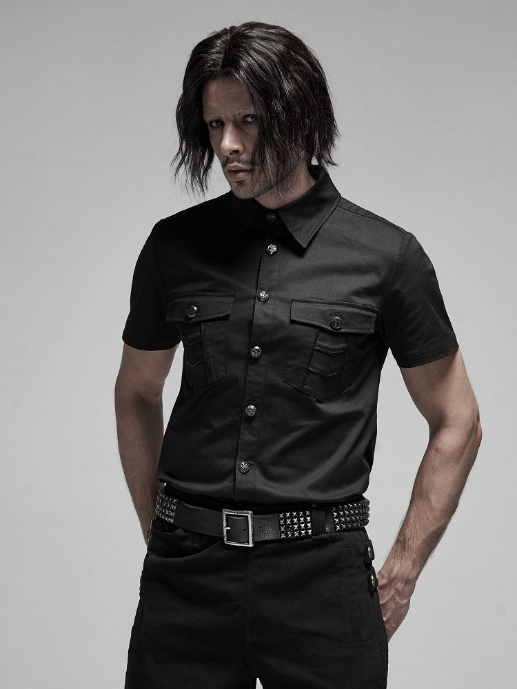 Shirt Punk Metal Black Men's Button