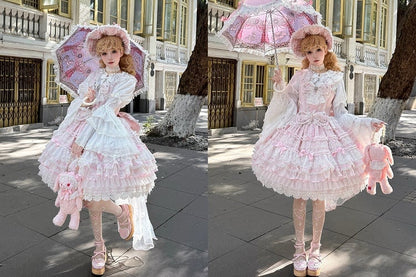 Rosa Lagenrock Hanayome Kleid Süßer Hime Lolita Pulloverrock mit abnehmbaren Schleifen