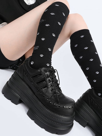Shoes Platform Punk - Lace-Up in Style Front Black
