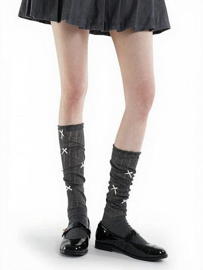 4-Color Striped Ruffled Calf Socks with Bow Detail - ModaSwings
