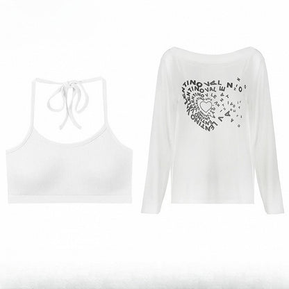 レターとビタースイートプリントのホワイトヘアネックラインアシンメトリー