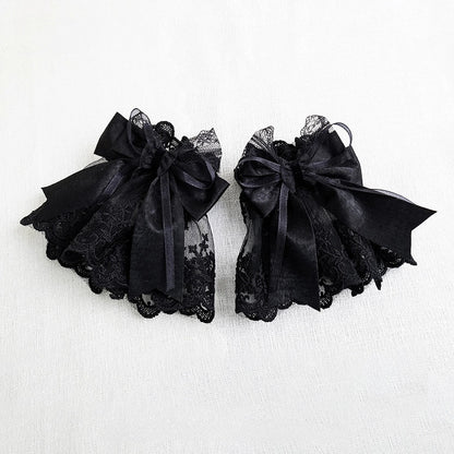 Gothic Lace Black Wrist Cuffs Bow