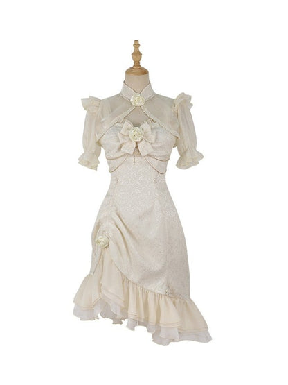 ロリータ マーメイド ローズ ヘムライン フリル ジャカード アイボリー デコレーション ディテール ビーズ JSK