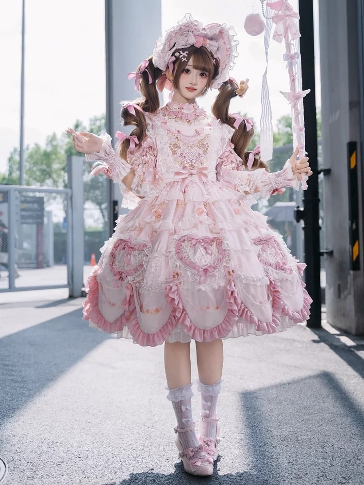 Embroidery Details Light Bead Pink Floral Hanayome Rosette Lolita and Dress Chain