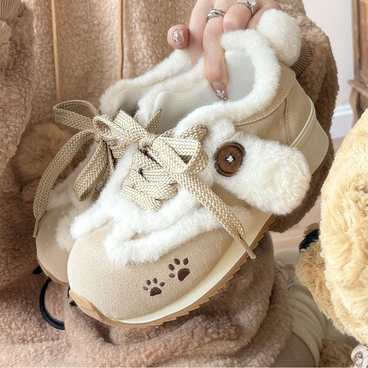 for Lolita with Stitching Dog Khaki Shoes Paw