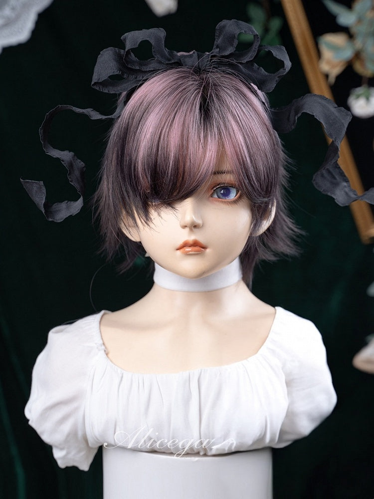 Black & Pink Ombre 35cm Short Wig with Air Bangs - YSHXS