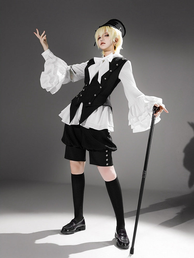 White Ouji Lolita Long Bishop Sleeve Shirt with Flounce Details - Princess Chronicles
