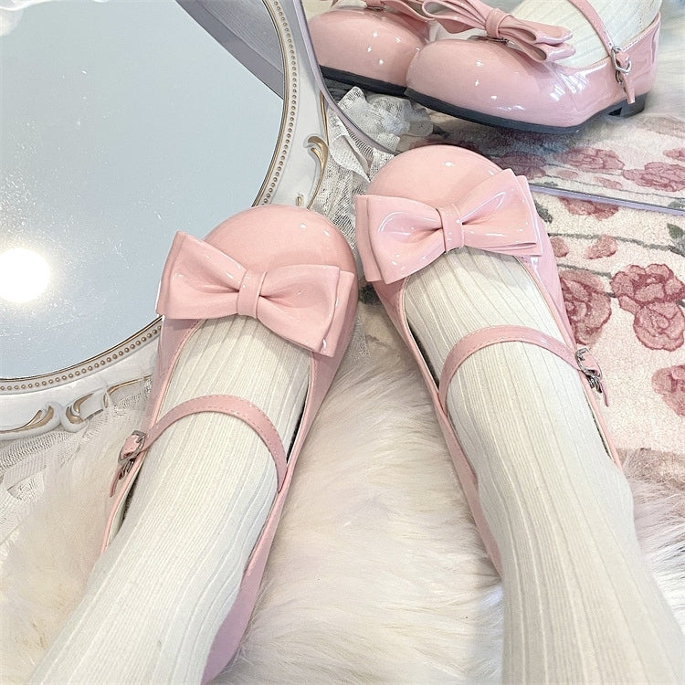 Removable Bow Shoes Pink 1cm with Style Low-heel Sweet