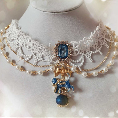 Night Blue Choker/Hairclip/Earrings Starry Dark