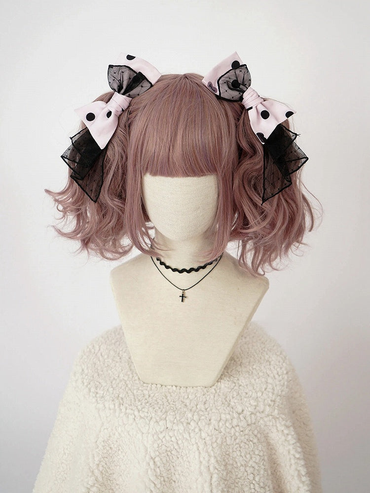 Purple Lolita Polka Dot / Hairclip Bowknot Red Pink