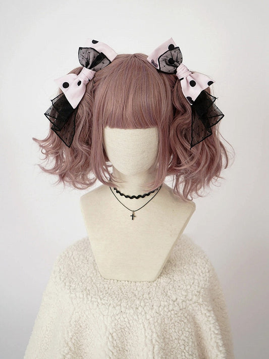 Purple Lolita Polka Dot / Hairclip Bowknot Red Pink