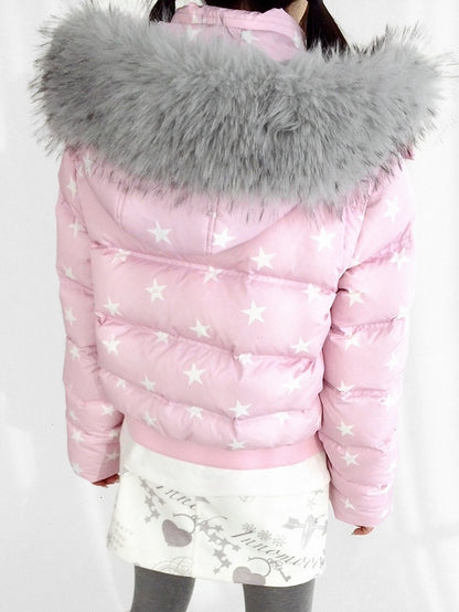 Detachable Jacket Trim Pink Daily Hood - Fur Hooded Winter Kawaii