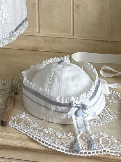 Ivory and Azure Lace Sailor Hat with Bows and Tassels - Honey Machine