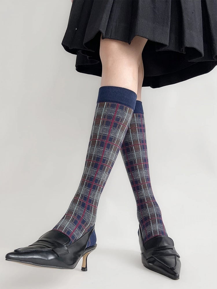 Retro Calf (5 Colors) Plaid Socks British