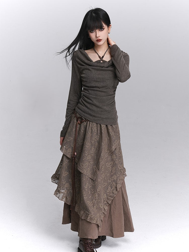 with Coffee Two-Piece Faux Gothic Design High-Stretch Top Halter